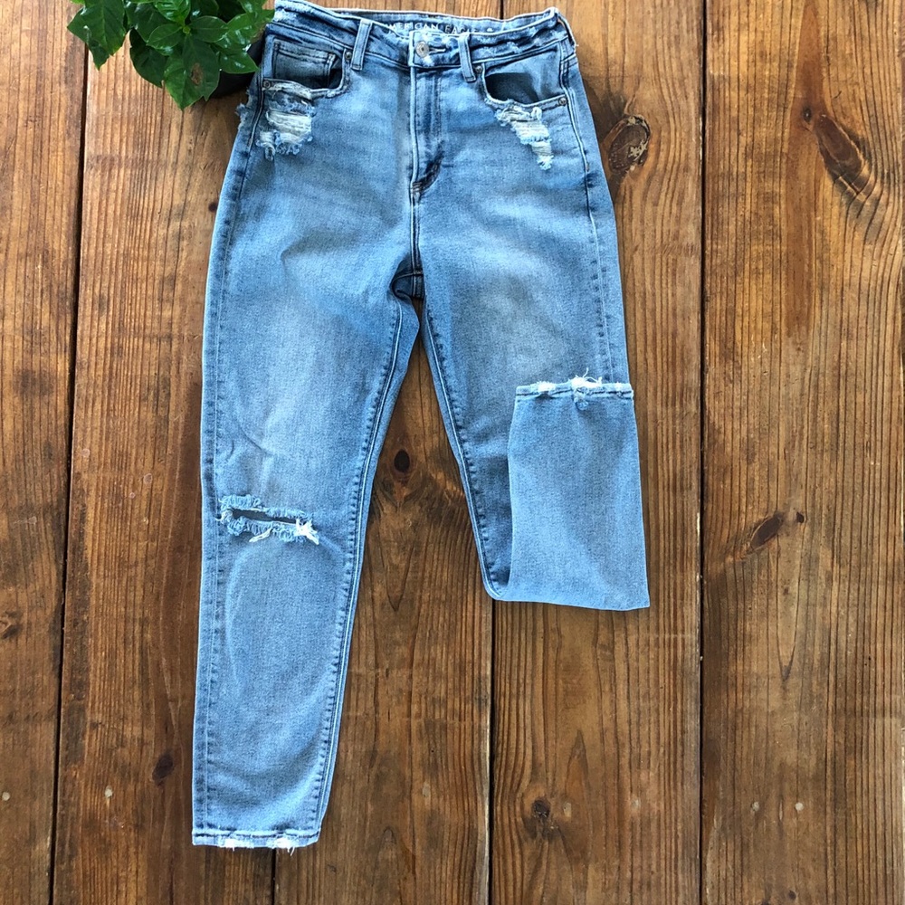 High waisted distressed denim jeans